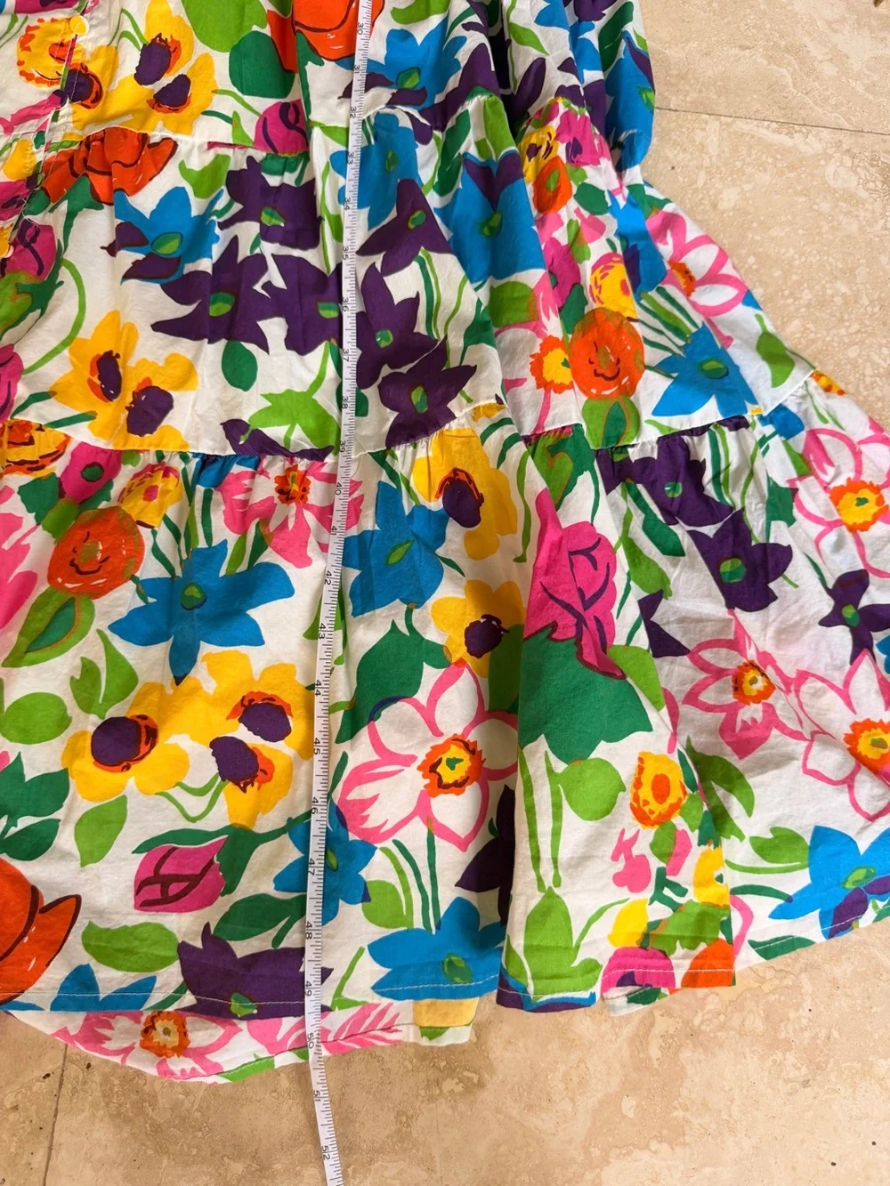 EUC J. Crew Vibrant Garden Cotton Poplin Tiered Maxi Dress Multicolor Size Large